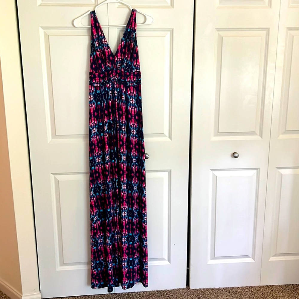 Women’s Tank Top Maxi Dress Tie Dye - Navy/Blue/Pink - Medium